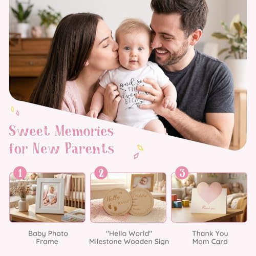 Baby Girl Gift Set - 12 Pcs Newborn Essentials with Bunny Lovey, 100% Cotton Onesie, Milestone Sign & Photo Frame - Unique Carriage Storage Box, Ready-to-Gift Baby Shower Gifts for Newborn Girls - Image 6