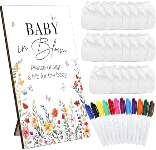 Panitay 43 Pcs Baby Shower Games Design a Bib, 12 Markers, Wildflower by Panitay