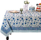 Ridhi Queen Blue Hand Block Print Cotton Rectangle Tablecloth 90 x 60 Inch by Ridhi