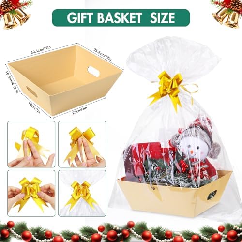 AFOROEOA 6PACK Baskets For Gifts Empty, 10x12”Thick Kraft Gift Basket with 6Bows 6Bags Empty Gift Baskets for Christmas, Valentine’s Day, Easter, Birthdays, Valentine’s Day Wrapping Gift - Image 2