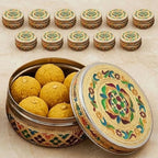 LOVENSPIRE Meenakari Stainless Steel Storage Box with Lid (400gm) Decorative Round Indian Food Container for Sweets, Kitchen Items & Return Gift Favors Pack of 12 by LOVENSPIRE