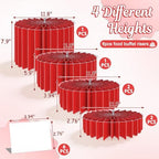 6Pcs Buffet Risers, Food Risers for Table, Foldable Cake Display Stands, Tall Cardboard Cupcakes Stand for Show Catering Desserts Jewelry Wedding Birthday Party Decoration (Glitter Red) - Image 2