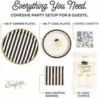 Graduation Celebration, Stylish Tableware Set for 8 Guests – Black/White - Image 2