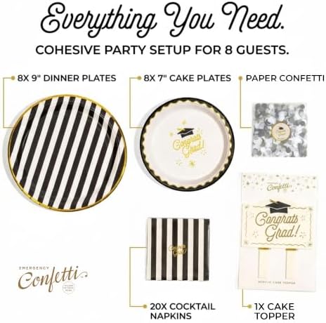 Graduation Celebration, Stylish Tableware Set for 8 Guests – Black/White - Image 2