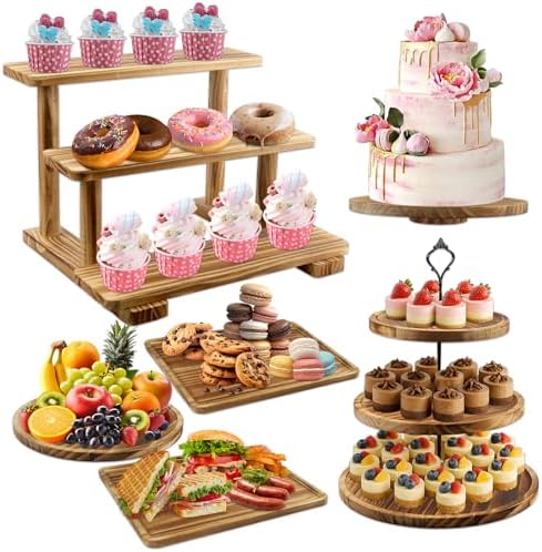 Esmorah Rustic Wooden Dessert Table Display Set of 6, Cupcake Stand by Esmorah
