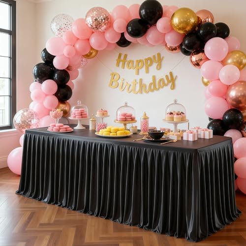 Wish Care Black Satin Table Clothes for 4 Foot Rectangle Tables - 4FT Wrinkle Resistant Glitter Rectangle Tablecloths, Party Table Covers for Wedding Banquet, Baby Shower, Birthday, Holiday Dinner by WishCare