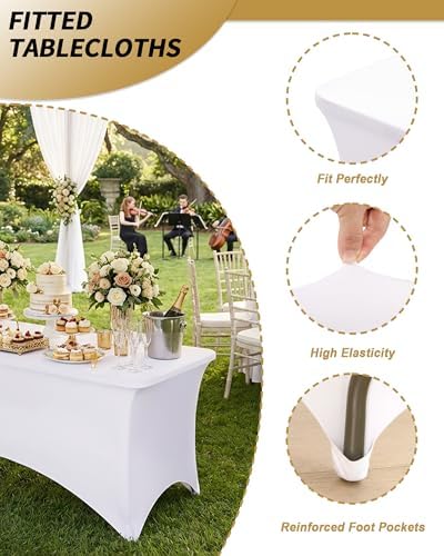 Fixwal 3 Pack 8FT White Tablecloth Rectangle Spandex Fitted Table Cover - Image 4
