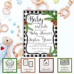 Amanda Creation Custom Baby Shower Invites Buffalo Plaid Pinecone Baby Shower Invitation 20 5x7 Personalized Pinecone Buffalo Plaid Invites With Envelopes - Image 2