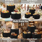 Buffet Risers for Party, Shape&Use 3PCS Round Black Cake Stands, Foldable Pedestal Dessert Table Risers for Wedding, Birthday, Anniversary Decor, 11.8in Dia. (15.7in H ×1 / 7.9in H ×2) with Storage Bag - Image 4
