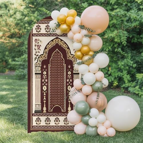 Double Arches Columns Spandex Arch Backdrop Cover for Balloon Garland, Cream Floral Accents Double-Sided Chiara Backdrop Stand Cover, Elastic Background for Birthday Party, Baby Shower Decor 6.6FT - Image 2