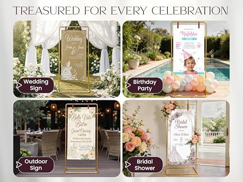OLEEK Adjustable wedding welcome sign stand - Customizable design bundle for linen sign stand - wedding sign holder - welcome wedding sign - wedding signage with 6 Leather Hanging straps - Image 3