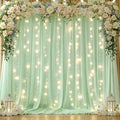 Shillance 10x10ft Sage Green Chiffon Backdrop Curtain with Lights String for Wedding Sheer Tulle Curtain Photo Backdrops Drapes for Baby Shower Birthday Party Ceremony Decorations by Shillance
