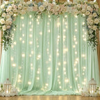 Shillance 10x10ft Sage Green Chiffon Backdrop Curtain with Lights String for Wedding Sheer Tulle Curtain Photo Backdrops Drapes for Baby Shower Birthday Party Ceremony Decorations by Shillance
