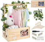 Wooden Baby Shower Crate Closet, Personalized Baby Shower Basket with Wreath & Hanger, Love at First Sight Sonogram Picture Frame, Easy Assembly Baby Clothes Storage Box for Pregnancy Gift by LLMQ