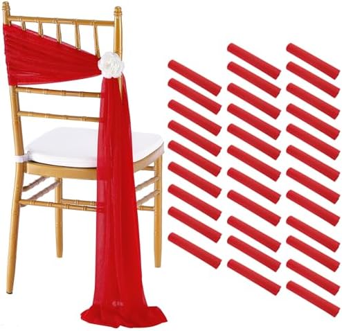 Red Chair Sashes for Wedding: 32 Pieces 8ft Long Sheer Draping Fabric – Reception Party Hotel Event Chair Decorations by Fanqisi