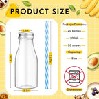 Yinkin 20 Sets Plastic Milk Bottles with Straws Bulk Reusable Beverage Containers for Birthday Baby Shower Party with Metal Lids Straws for Milk Juice Smoothies (8 oz,Pastel Color) - Image 2