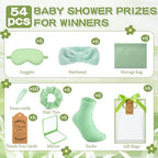 54 Pcs Baby Shower Prizes for Winners Prizes Gifts 6 Sets with Headbands Eye Masks Mirrors Hair Ties Hair Clips Socks Storage Bags Thank Card Gift Bag for Baby Shower Party Wedding(Green) - Image 4