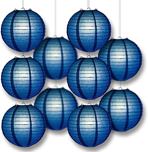 PaperLanternStore.com 10" Navy Blue Paper Lantern Party Pack with Remote Controlled LED Lights (10-Pack Combo Kit) - Image 6