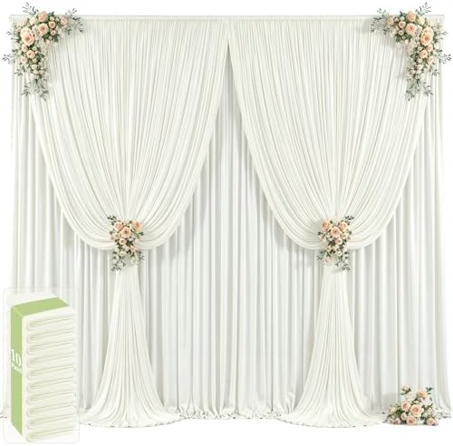 50ft x 12ft Ivory Backdrop Curtains Wrinkle Free Backdrop Curtain for Wedding Parties Ivory Fabric Backdrops Drapes Back Drop Cloth Bridal Shower Stage Curtains Wedding Decorations for Reception by Tao-GePartyDecorations