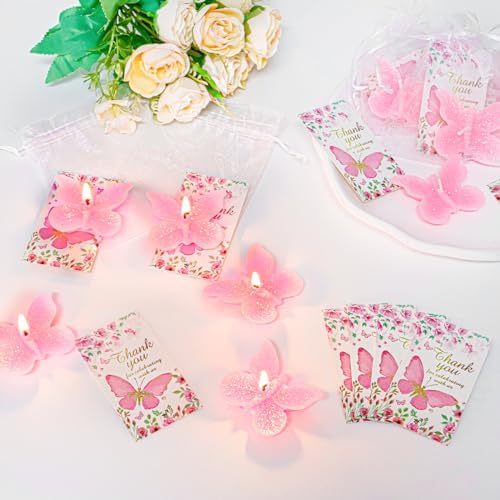 50 Sets Butterfly Baby Shower Party Favors Butterfly Shaped Candle, Scented Pink Tea Lights Candles with Thank Cards, Cute Butterfly Decorations for Guests Wedding Bridal Shower (Pink) - Image 4