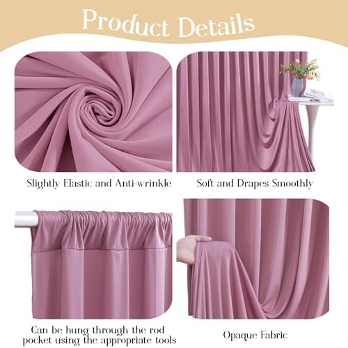 10x12ft Rose Pink Backdrop Curtains, Dusty Pink Drapes for Backdrop Draping Fabric for Wedding Party Bridal Baby Shower Prom Birthday Graduation 5x12FT, 2 Panels - Image 4