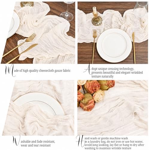 24 Pack Ivory White Table Runner 10Ft Cheesecloth Table Runner Rustic Gauze Table Runners Romantic Long Sheer Fabric Cheese Cloth Table Runners for Wedding Party Bridal Baby Shower - Image 3