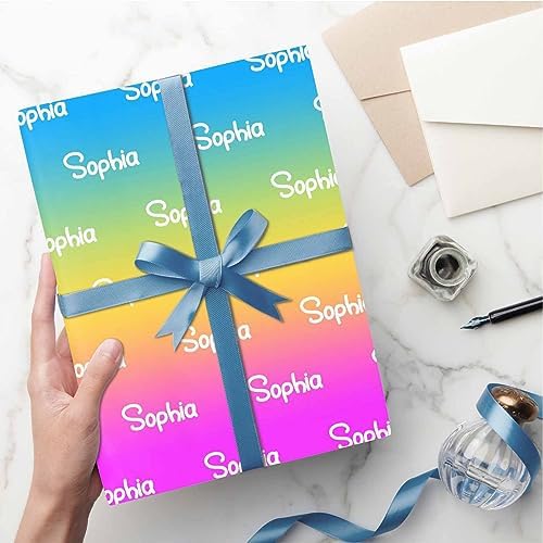 Custom Birthday Gift Wrapping Paper, Personalized Gradient Blue Yellow And Pink Gift Wrap Paper with Logo Funny Wrapping Paper Roll for Men Women Boys Girls Christmas Memorial 58x23 3 Rolls - Image 5