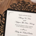 Hosmsua 50PCS Personalized Black Wedding invitation with Envelopes, 6.3x6.3 Laser Cut Hollow Lace Rose Invitation for Wedding Engagement Birthday Invite (Customized Printed) - Image 5