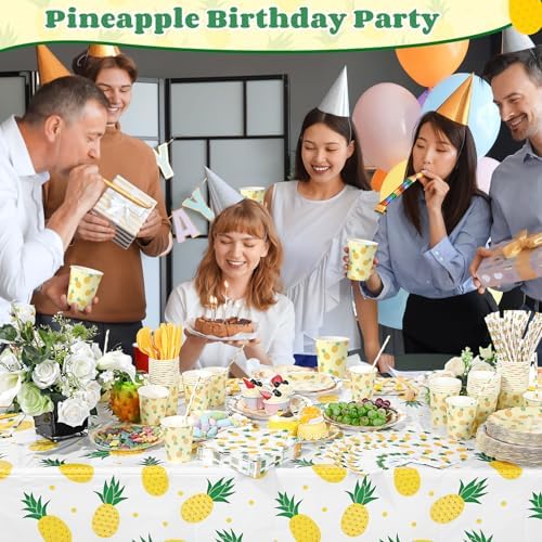 Ceenna 452 Pcs Tropical Pineapple Party Decoration for 50, Pineapple Paper Plates Napkins Cups Tablecloth Luau Hawaiian Disposable Tableware Set for Summer Birthday Baby Shower Wedding Party Supplies - Image 4