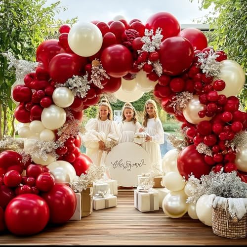 Mother's Day Balloon Arch Double Stuffed Red White Pearl Balloons Different Sizes Ruby Red Balloon Red Sand White Balloon Arch Kit for Mom Women Birthday Baby Shower Valentine engagement Party decor by DOUBLELAYERBALLOON