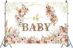 9x6FT Baby Shower Backdrop Oh Baby Sign Boho Pampas Grass Floral Wreath Background for Boys Girls Kids Gender Reveal Party Decorations Family Photo Booth Props - Image 5