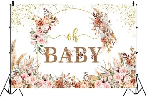 9x6FT Baby Shower Backdrop Oh Baby Sign Boho Pampas Grass Floral Wreath Background for Boys Girls Kids Gender Reveal Party Decorations Family Photo Booth Props - Image 5