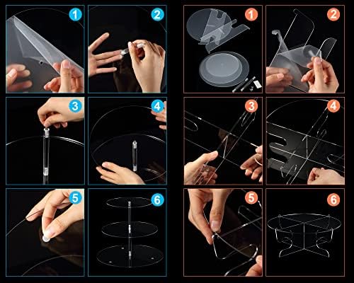 Sawysine 4 PC Acrylic Cake Stand Set Include 3 Tier Round Cake Stand 1 Tier Dessert Stands Holder 2 Serving Platter for Home Tea Wedding Birthday Baby Shower Party Supplies(Clear) - Image 3