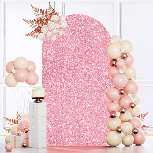 MODFUNS 7.2FT Arch Cover Pink Gold Sequin Spandex Arch Cover Wedding Arch Backdrop Cover Spandex Fitted Arch Stand Cover Glitter Arch Cover Backdrop Fabric for Baby Shower Bridal Shower Wedding Decor by MODFUNS