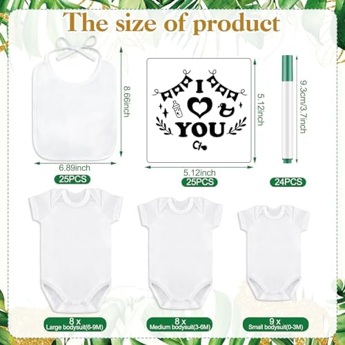 Panitay 100 Pcs White Baby Bodysuits Bibs Kit 25 Guests, Safari Animal - Image 4