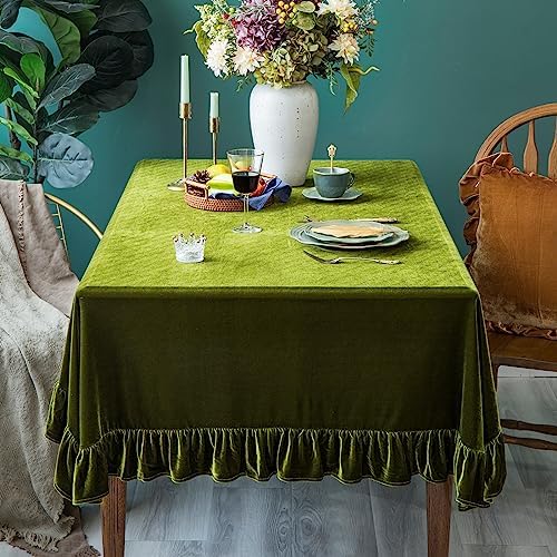 GLORY SEASON Velvet Tablecloth Luxurious Solid Rectangle Table Cloth,Oblong Retro Farmhouse Ruffle Tablecloths Washable Table Cover for Party Wedding Baby Shower Kitchen Dinning Tabletop Decoration - Image 2
