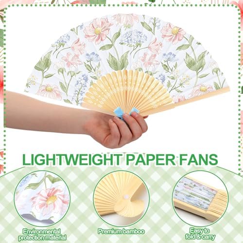 Roowest 36 Pcs Pastel Floral Folding Hand Fans Bulk, Tea Party Paper Fans - Image 3