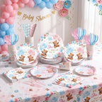 LemonRoad 452 Pcs Bear Gender Reveal Party Decoration for 50, He or She Gender Reveal Paper Plates Napkins Cups Tablecloth Cutlery Straws Pink Blue Disposable Tableware for What Will Baby Be Supplies - Image 4