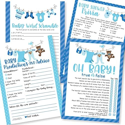 Hadley Designs - 50 Blue Baby Prediction And Advice Cards, Trivia Games, etc, 25 Baby Animal Matching, Nursery Rhyme Game - 6 Double Sided Cards - Image 3