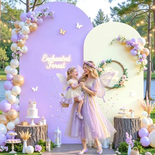 Cream and Purple Arch Backdrop Cover 7.2FT 6FT Wedding Arch Covers Set of 2 Arches Covers Stretchy Backdrop Spandex Fitted Double-Color Fabric Backdrops for Party Baby Shower Birthday Decoration - Image 2