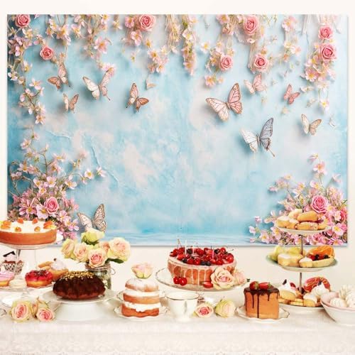 10x8ft Butterfly Floral Backdrop Birthday Colorful Flowers Photo Background for Girls Wedding Birthday Party Girls Princess Butterfly Theme Baby Shower Events Party Decorations Photo Booth Props - Image 2