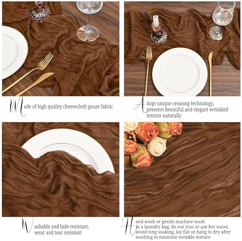 12 Pack Brown Table Runner 10Ft Cheesecloth Table Runner Rustic Gauze Table Runners Romantic Long Sheer Fabric Cheese Cloth Table Runners for Wedding Party Bridal Baby Shower - Image 3