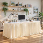 Partisky Ivory Polyester Table Skirt for Rectangle Tables 14ft, Wrinkle Resistant Pleated Ruffle Table Cloth for Banquet Wedding Trade Baby Shower Display Gift Dining Table - Image 2