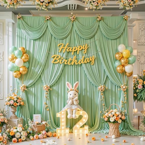 20x8ft Sage Green Photo Backdrop Curtains for Parties Birthday Wrinkle Free Polyester Photoshoot Curtains Drapes Backdrop for Wedding Baby Shower Graduation Photography Background 4 Panels 5x8FT - Image 3