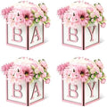 Wooden Baby Boxes for Baby Shower Party, Baby Shower Centerpieces for Table, Suitable for Gender Reveal or Baby Shower, (Pink,4Pack) by MASTRON