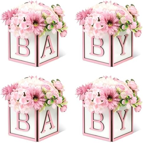 Wooden Baby Boxes for Baby Shower Party, Baby Shower Centerpieces for Table, Suitable for Gender Reveal or Baby Shower, (Pink,4Pack) by MASTRON