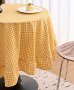 vctops Farmhouse Yellow Plaid Ruffle Table Cloth, Boho Cotton Linen Tablecloth, Washable Table Cover for Round Table Baby Shower Kitchen Party Wedding Decor (Yellow,70") - Image 4