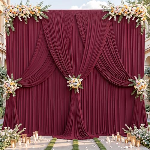 32ftx10ft Wrinkle Free Burgundy Backdrop Curtain - 10 Feet Photography Backdrop Drapes, Silky Polyester Back Drop Cloth for Wedding Baby Shower Balloon Arch Background by Unknown