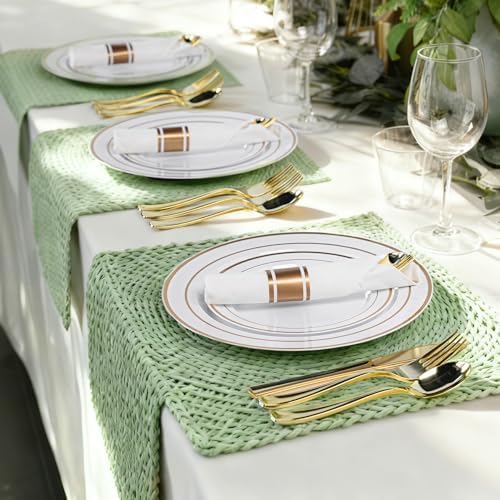 400PCS Pre Rolled Gold Plastic Silverware Sets, Include 100 Pack Wrapped Silverware Set, Rolled Silverware Disposable with Napkins for Parties and Weddings - Image 6