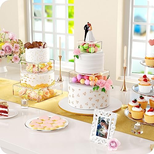 NPPLUS 2 Pcs Square Clear Acrylic Fillable Cake Stand with 2M LED Lights - Image 3